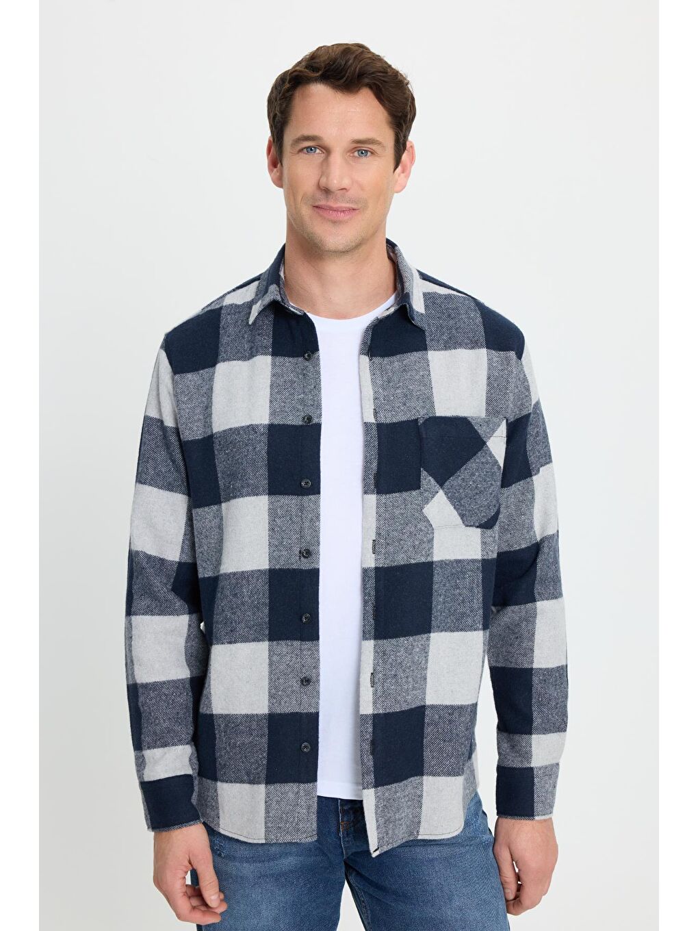 Karışık Erkek Regular Fit Klasik Fit Kareli Cepli Oduncu Gömlek-4