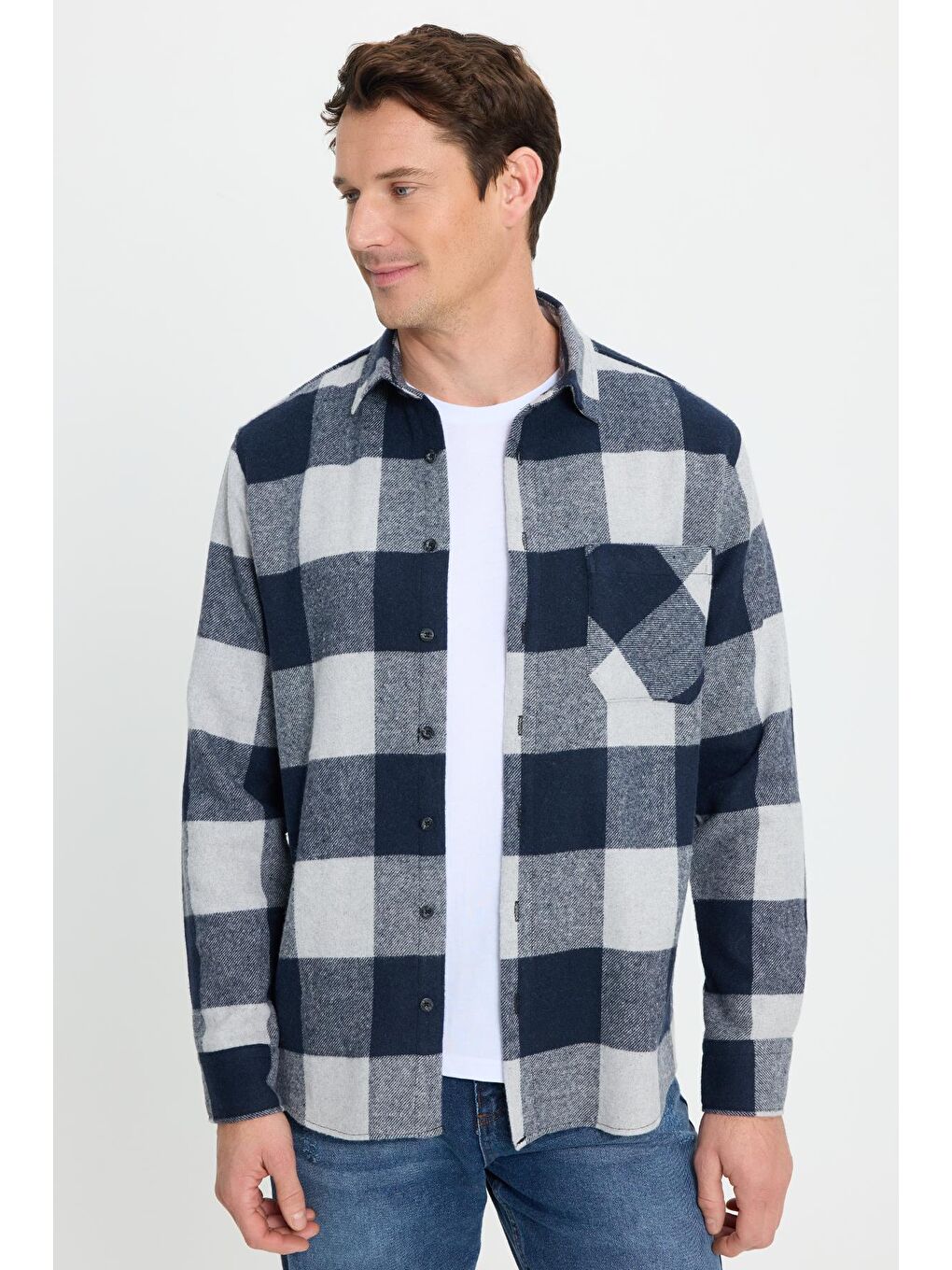 Karışık Erkek Regular Fit Klasik Fit Kareli Cepli Oduncu Gömlek-5