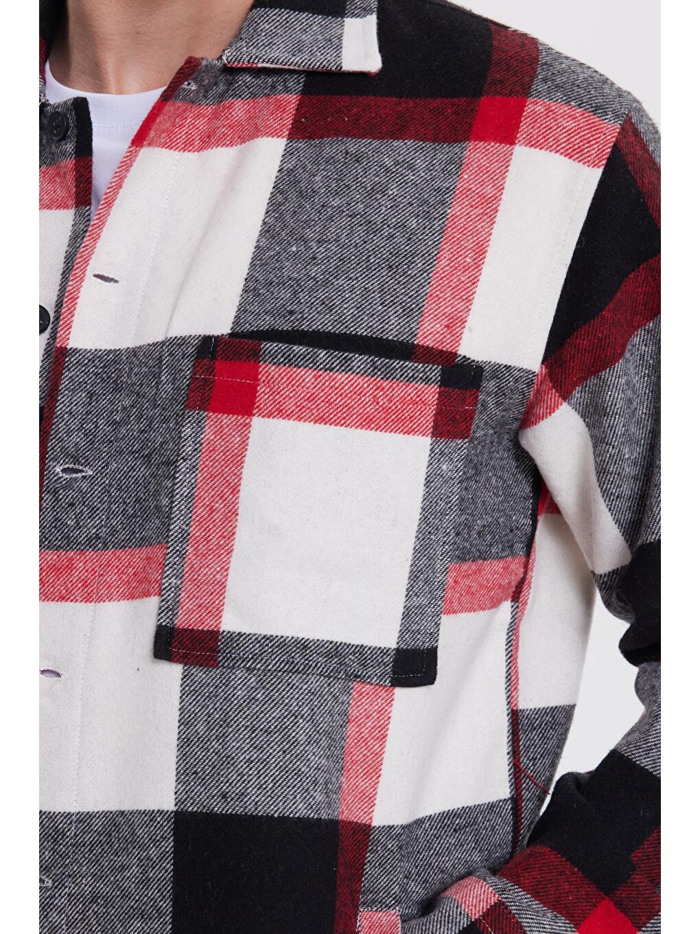 Karışık Erkek Relax Fit Rahat Kesim Spor Yaka Kareli Flotalı Cep Kışlık Gömlek-2