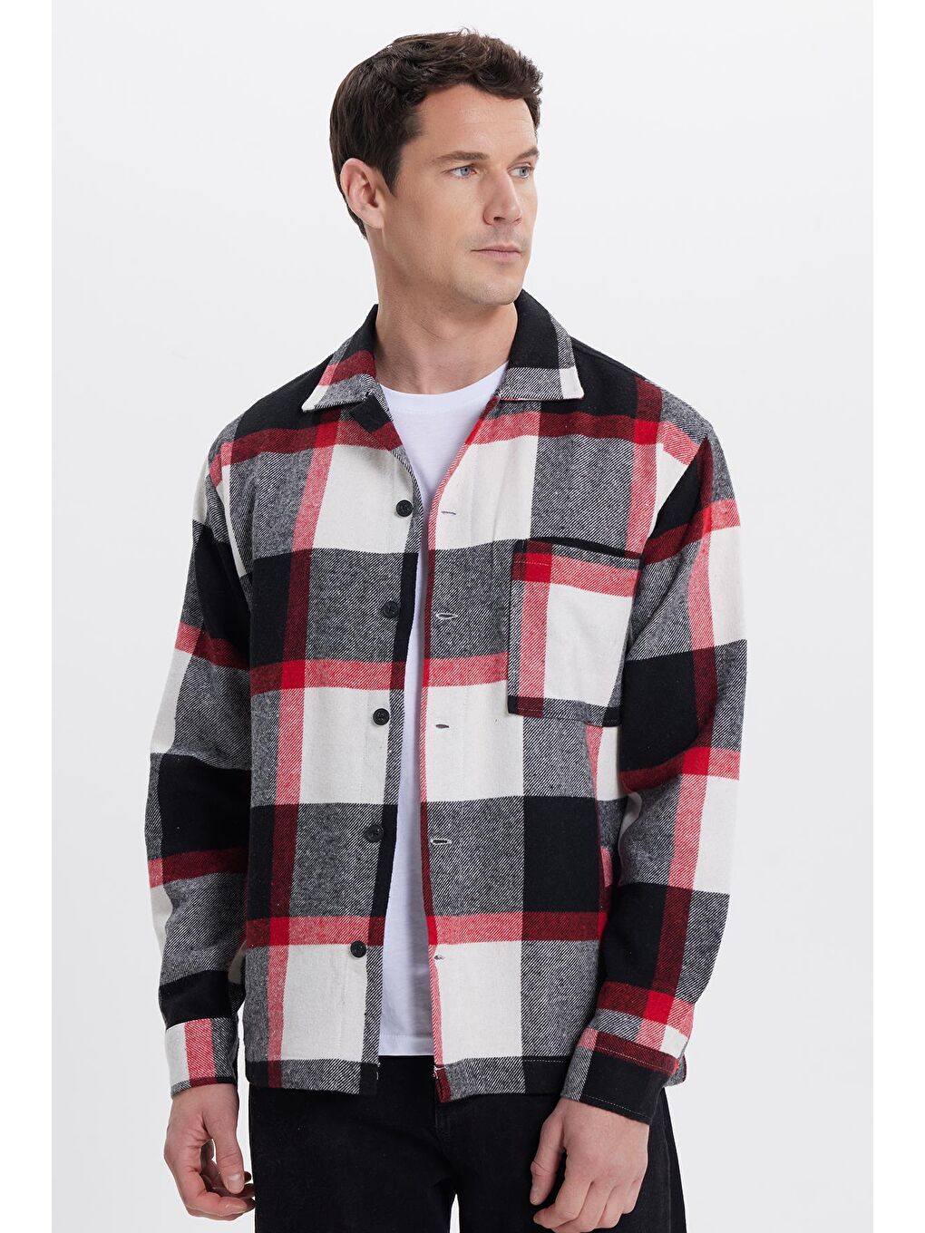 Karışık Erkek Relax Fit Rahat Kesim Spor Yaka Kareli Flotalı Cep Kışlık Gömlek-3