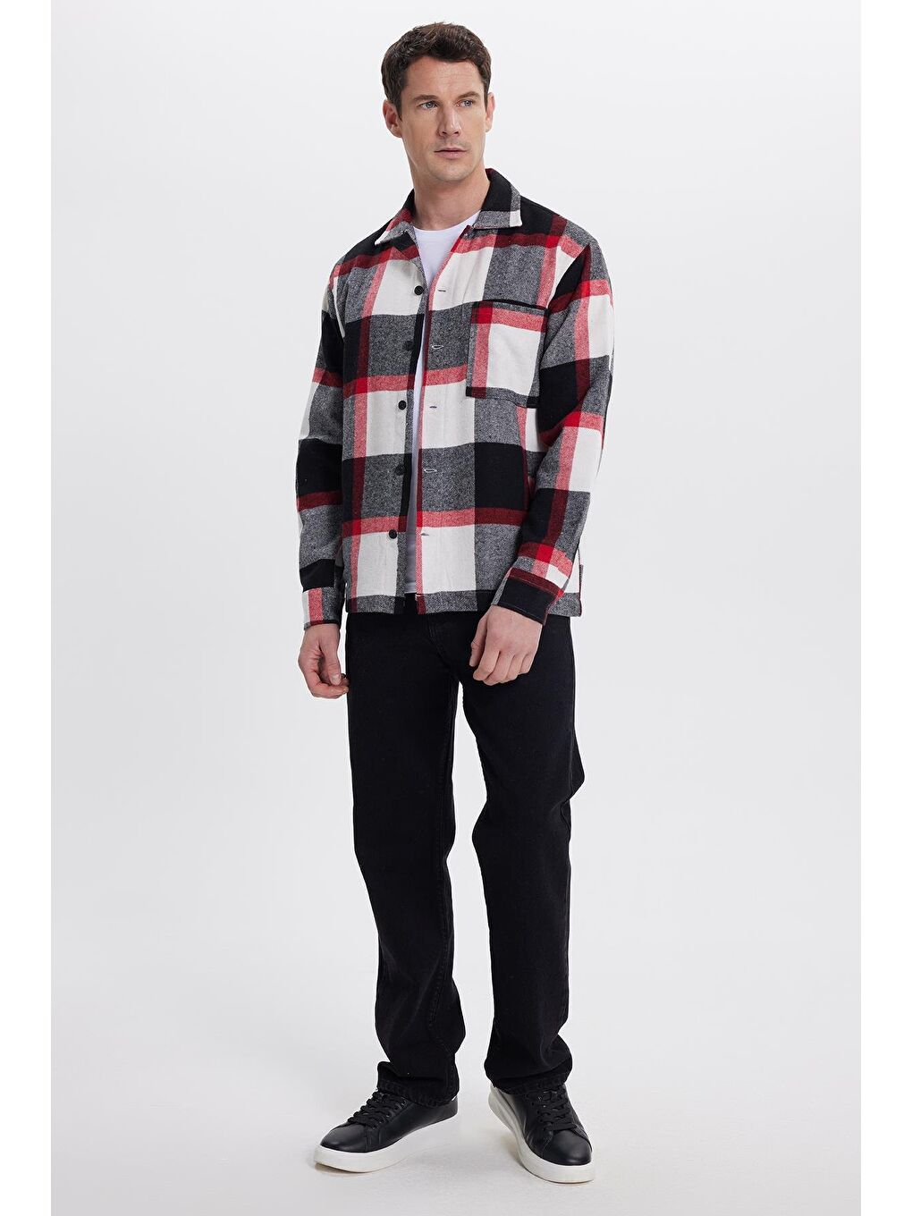 Karışık Erkek Relax Fit Rahat Kesim Spor Yaka Kareli Flotalı Cep Kışlık Gömlek-4