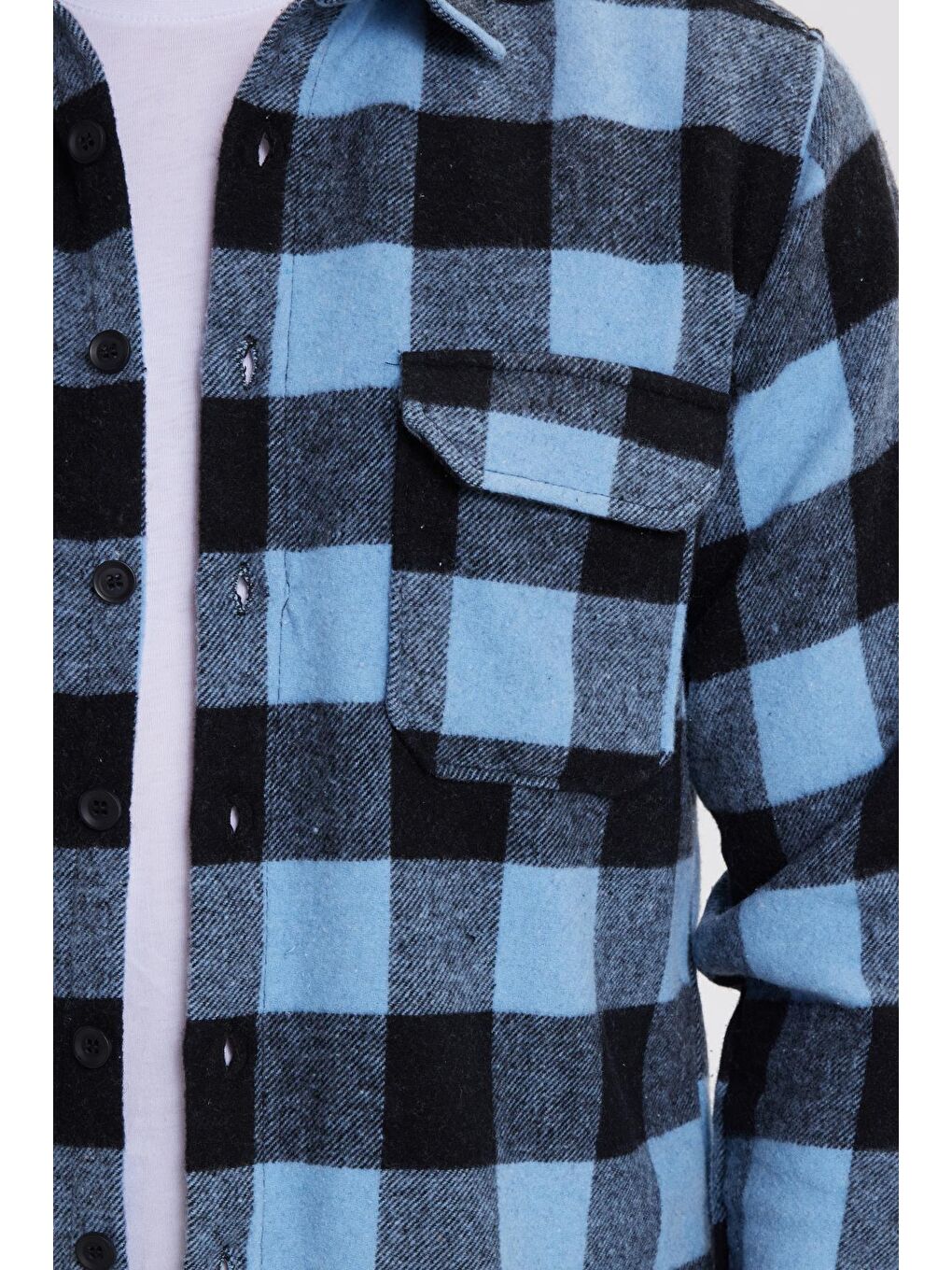 Karışık Erkek Slim Fit Dar Kesim Uzun Kollu Kapaklı Çift Cepli Kareli Kışlık Oduncu Gömlek-2