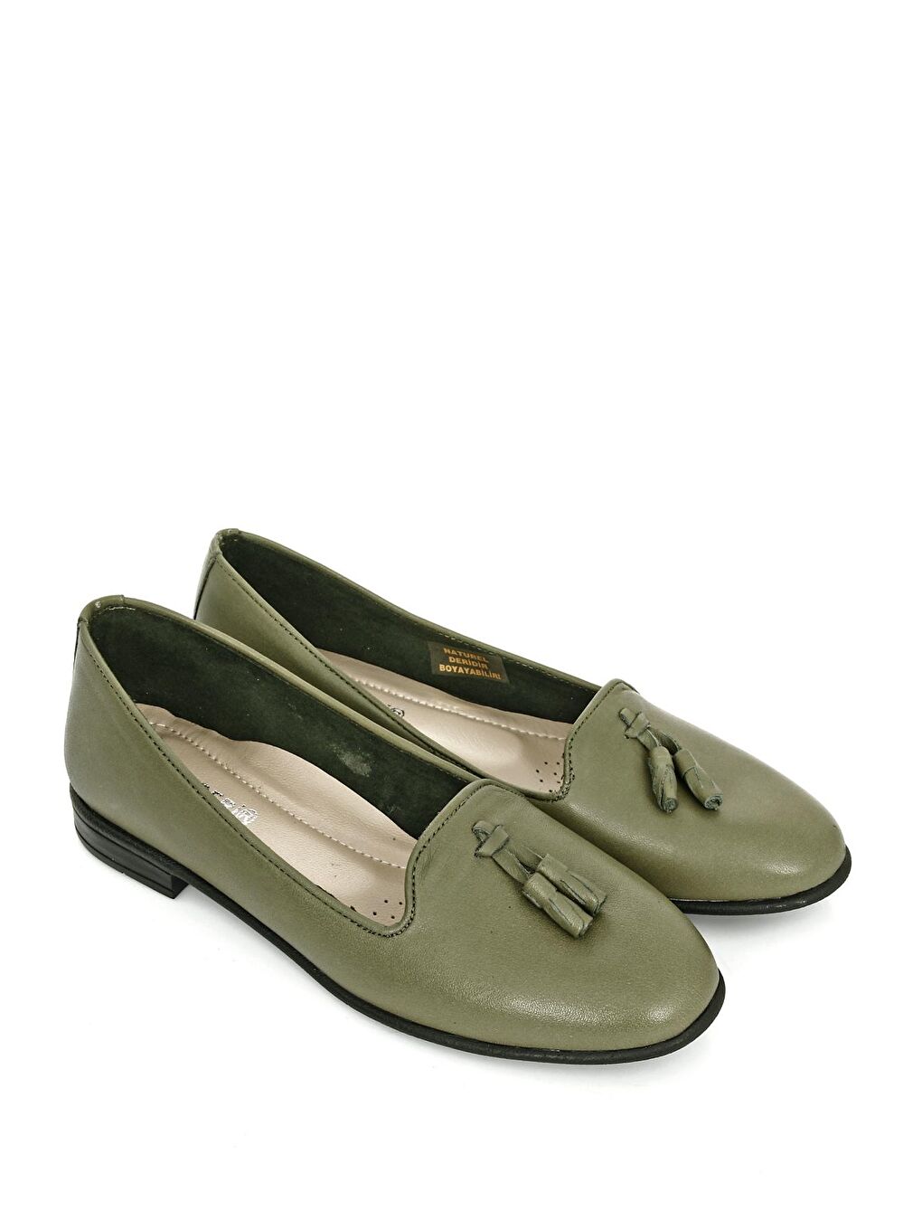 Hakiki Deri Yuvarlak Burun Düz Taban Püsküllü Kadın Babet 24160-1