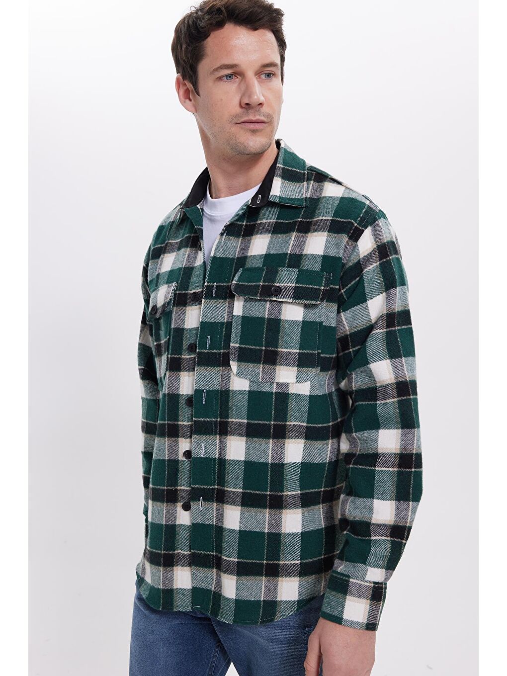 Karışık Erkek Relax Fit Rahat Kesim Çift Cepli Kışlık Oduncu Kareli Gömlek-1