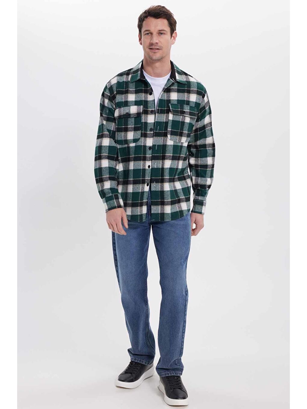 Karışık Erkek Relax Fit Rahat Kesim Çift Cepli Kışlık Oduncu Kareli Gömlek-3