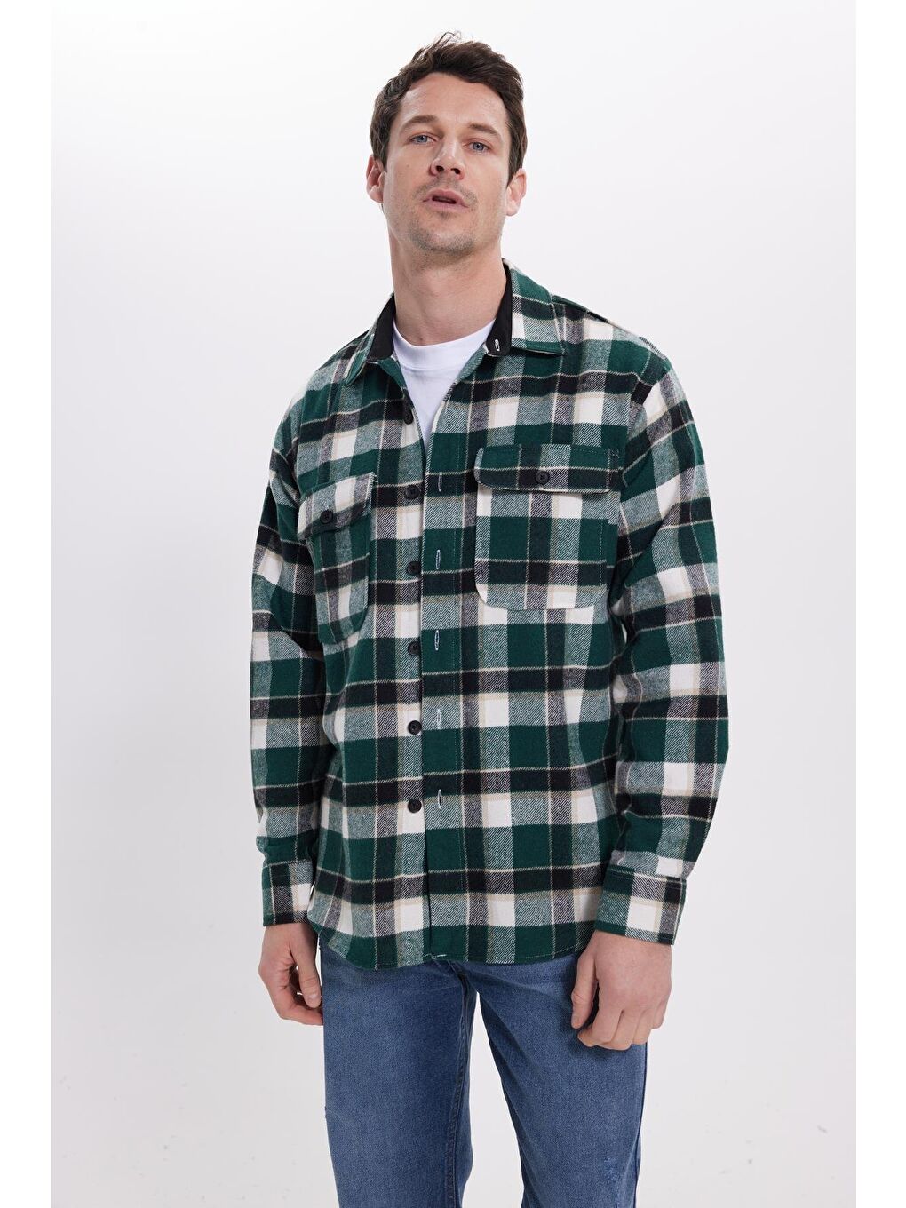 Karışık Erkek Relax Fit Rahat Kesim Çift Cepli Kışlık Oduncu Kareli Gömlek-4