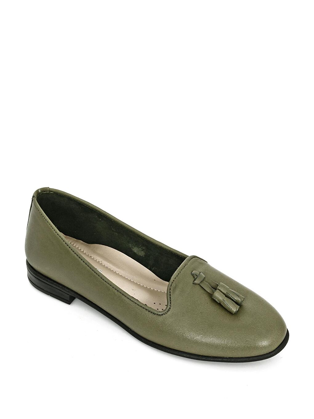 Hakiki Deri Yuvarlak Burun Düz Taban Püsküllü Kadın Babet 24160-4