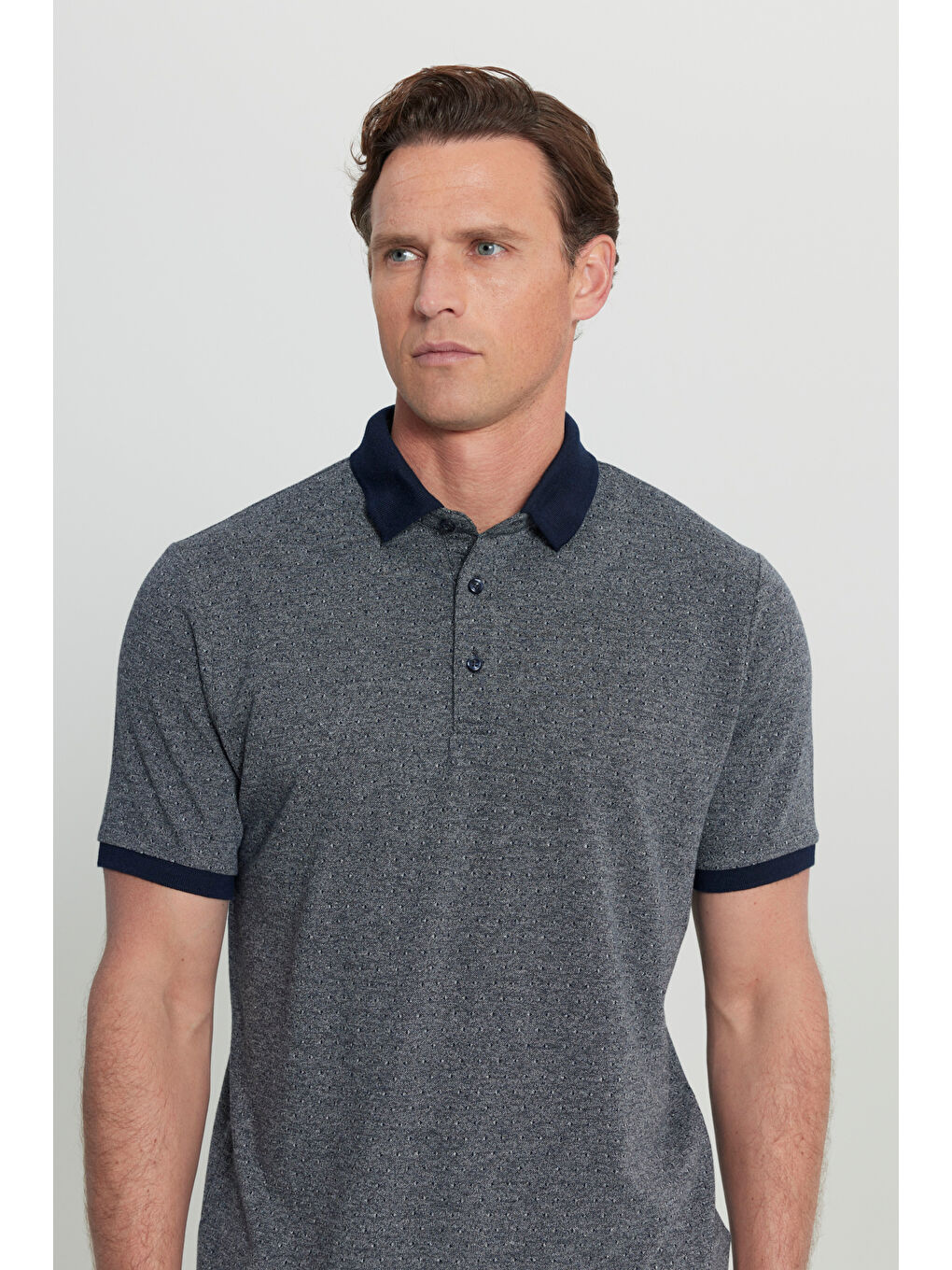 Erkek Lacivert Pamuklu Comfort Fit Rahat Kesim Polo Yaka Jakarlı Tişört-3