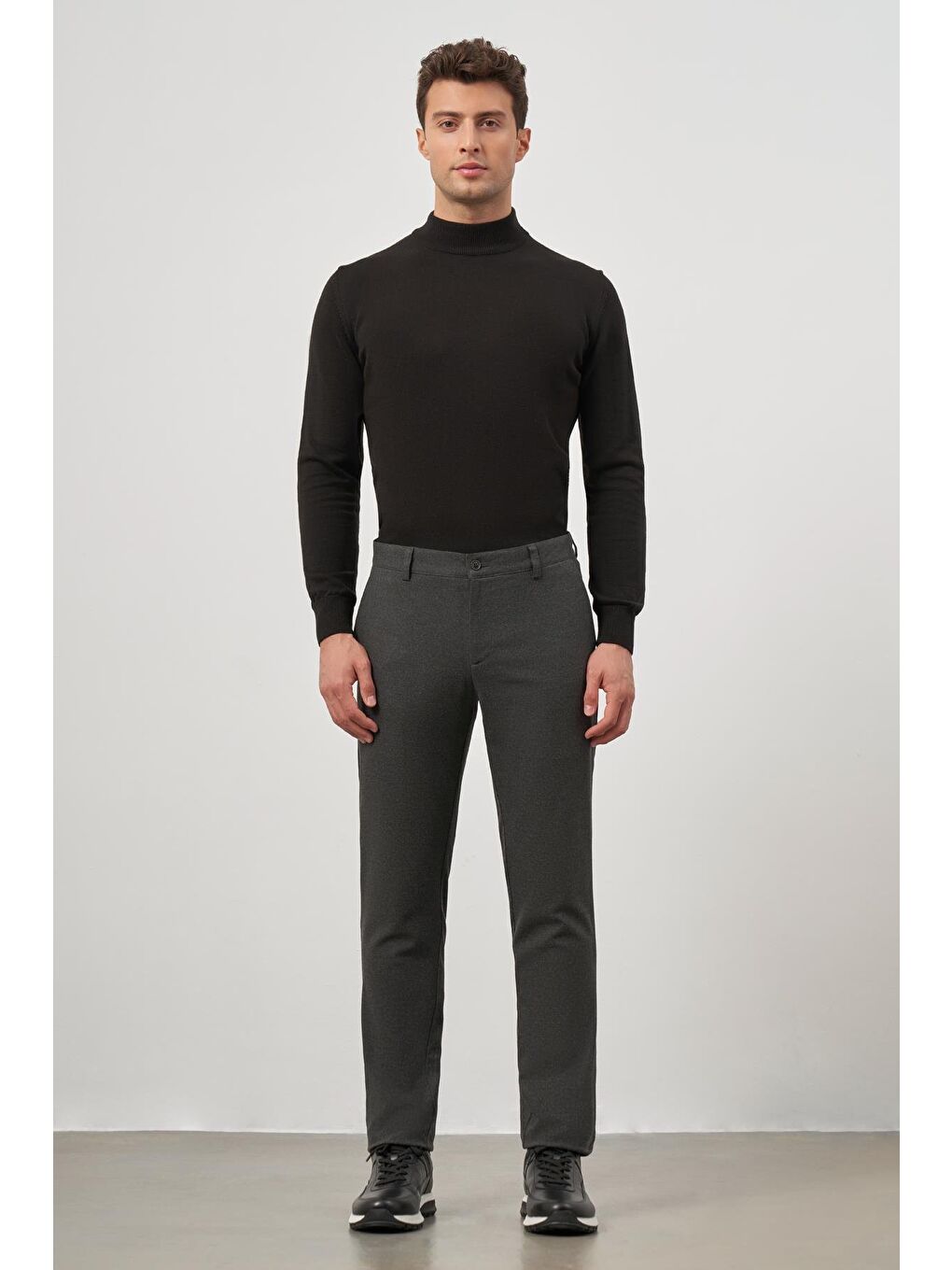 Koyu Antrasit Esnek Yandan Cepli Casual Slim Fit Chino Pantolon 1003245108-1