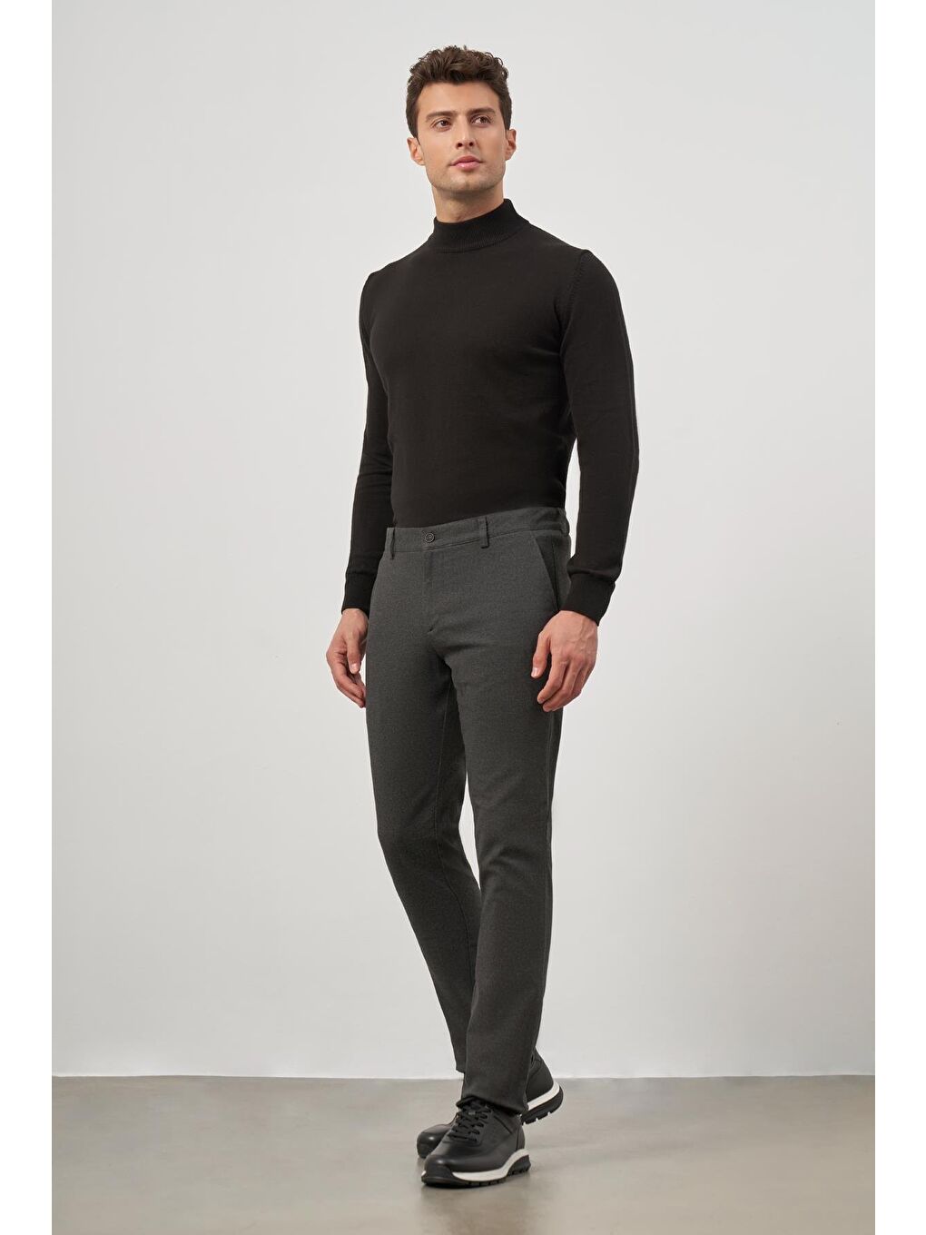 Koyu Antrasit Esnek Yandan Cepli Casual Slim Fit Chino Pantolon 1003245108-3