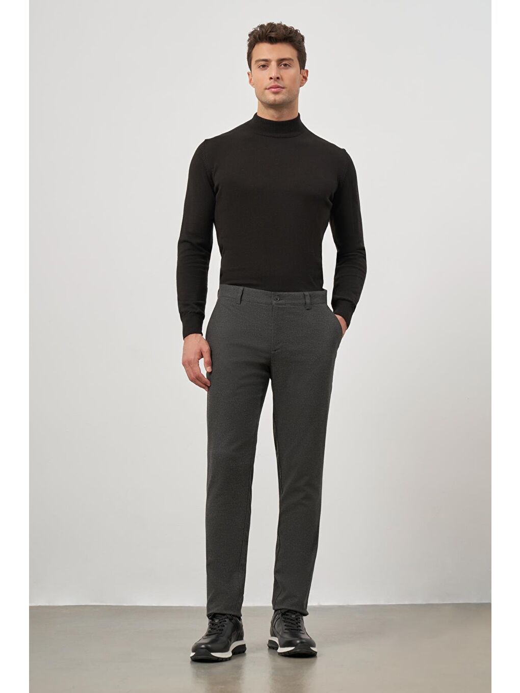 Koyu Antrasit Esnek Yandan Cepli Casual Slim Fit Chino Pantolon 1003245108-4