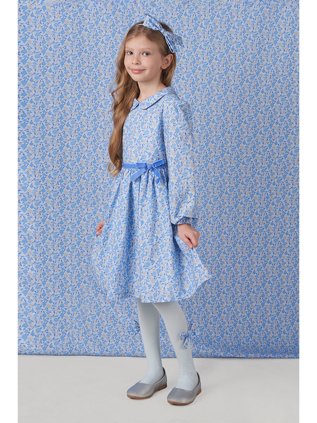 Mavi Liberty Kumaş Kız Çocuk Çiçek Desenli Elbise-1