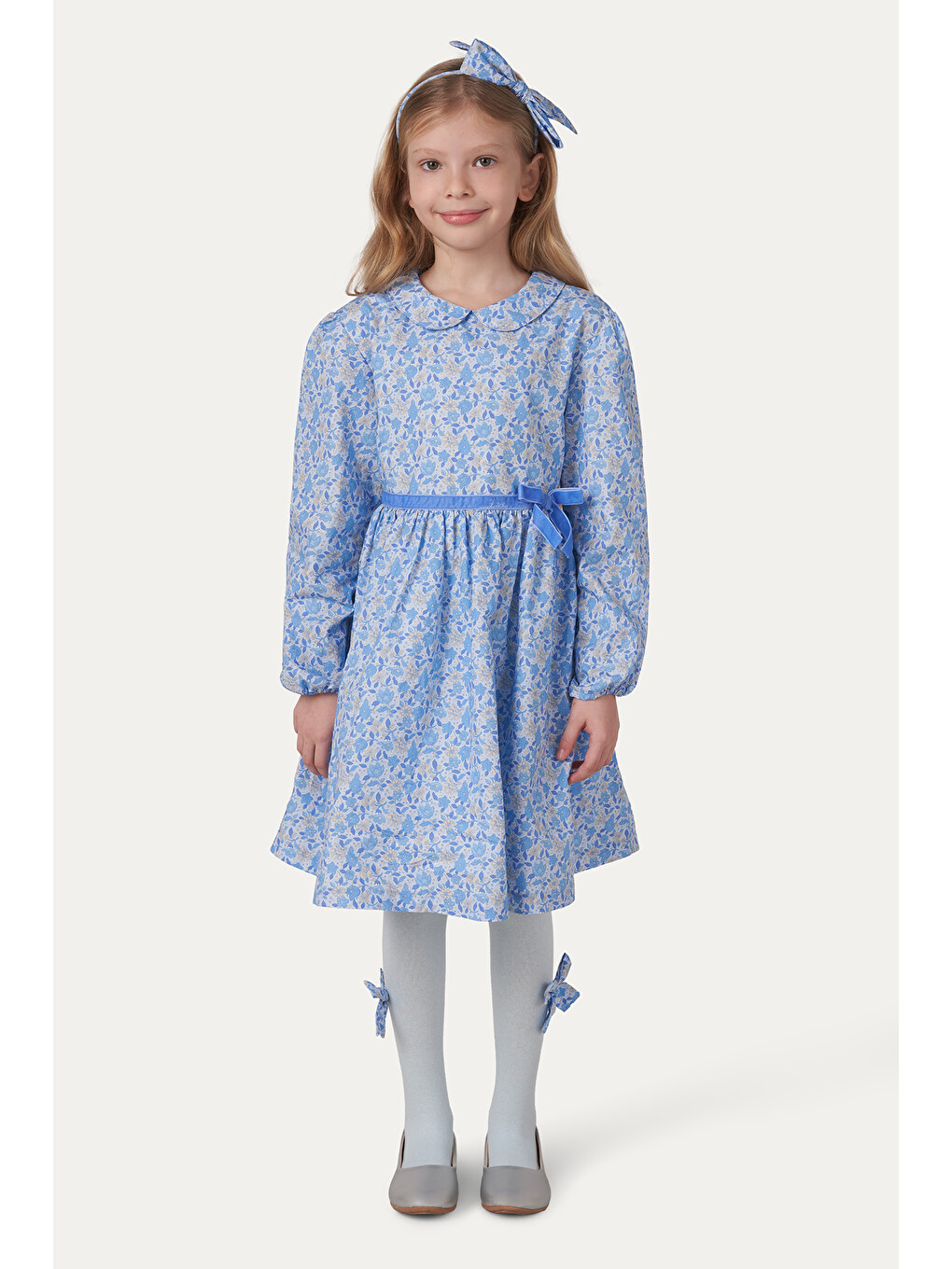 Mavi Liberty Kumaş Kız Çocuk Çiçek Desenli Elbise-4