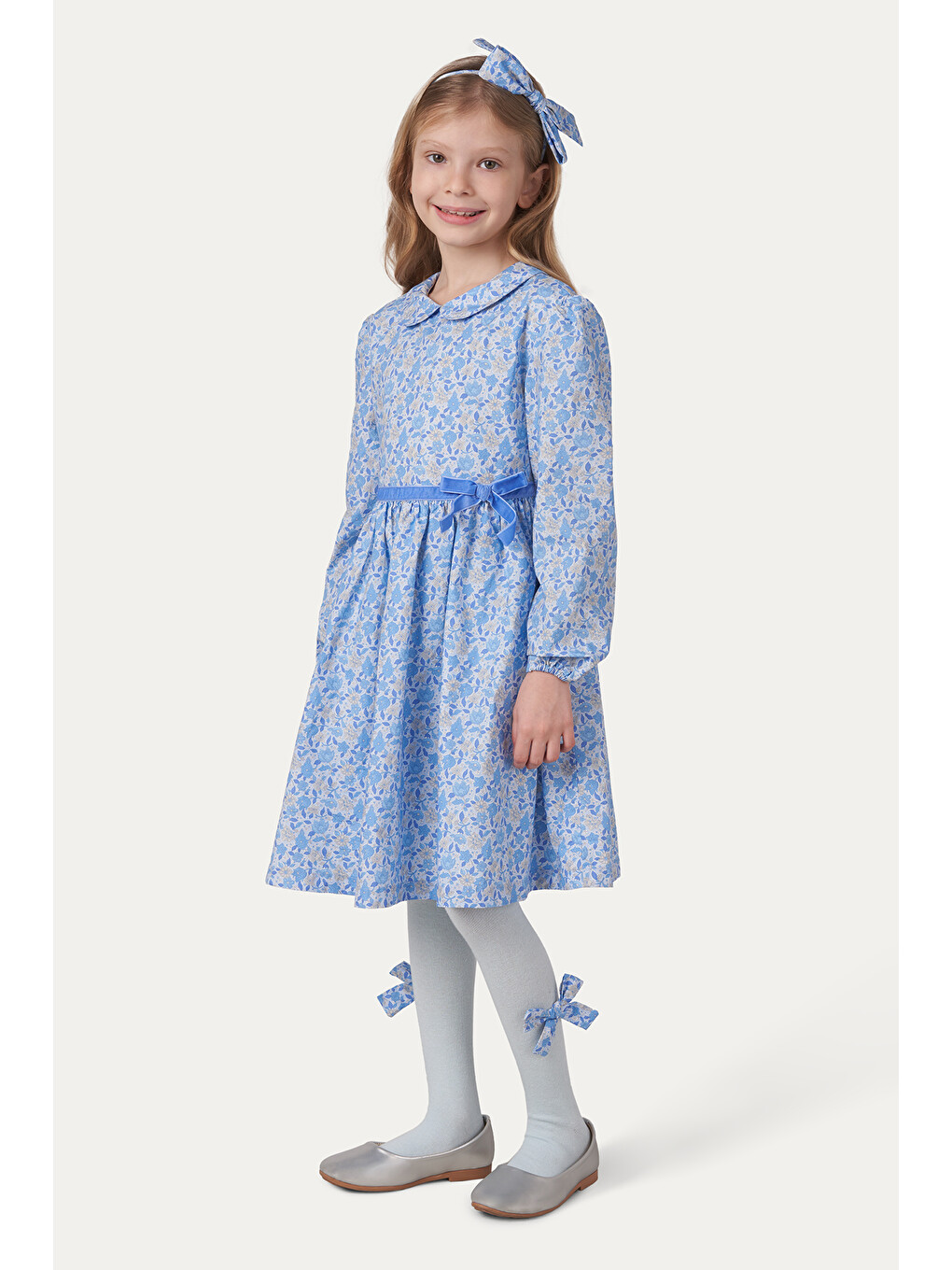 Mavi Liberty Kumaş Kız Çocuk Çiçek Desenli Elbise-6