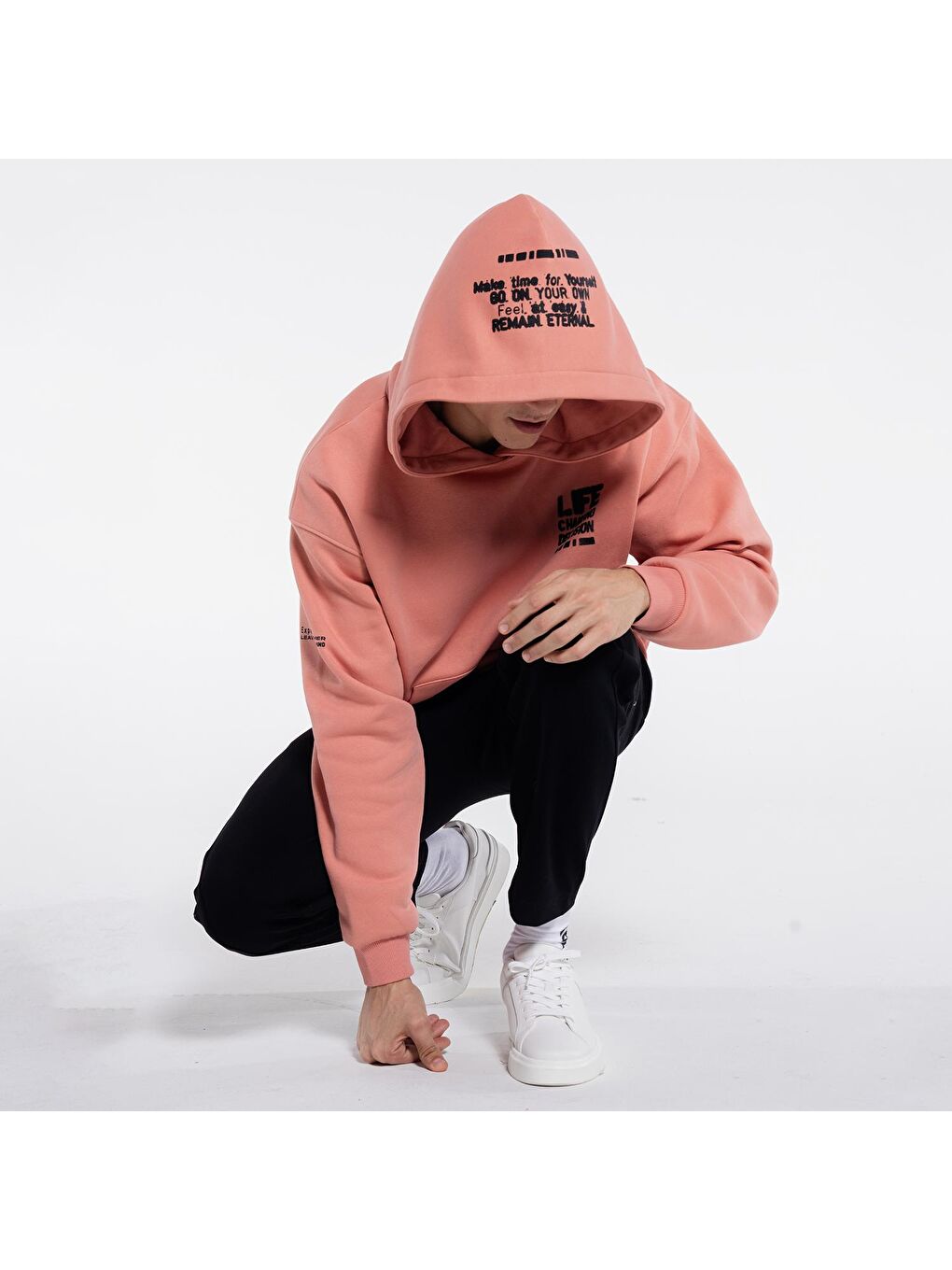 Friday Offset Somon Sydney Erkek Somon Ekstra Oversize Kapüşonlu Sweatshirt Hoodie - Şardonlu 3 İplik - 2