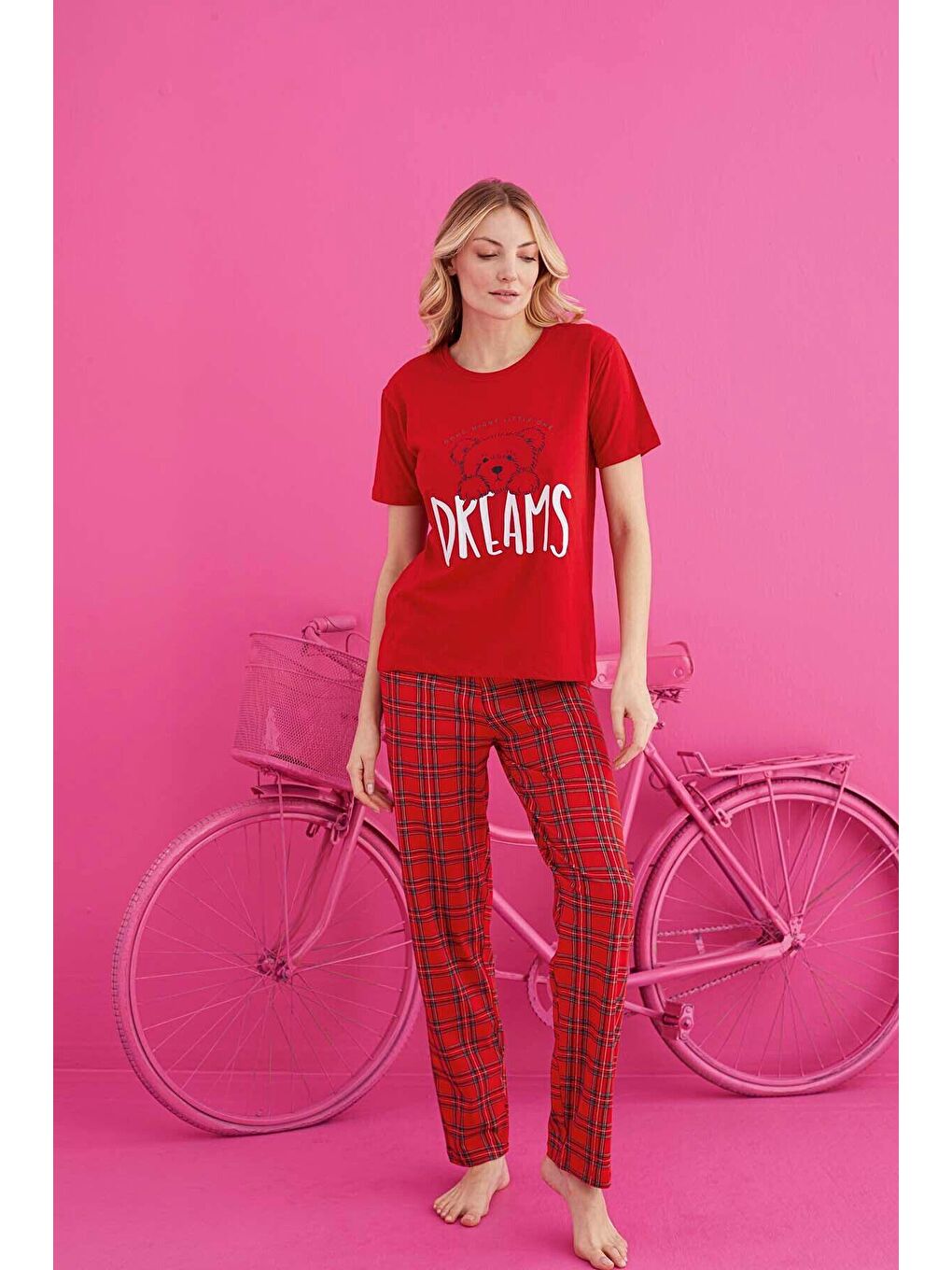 Kırmızı Pamuklu Pijama Takım 4911