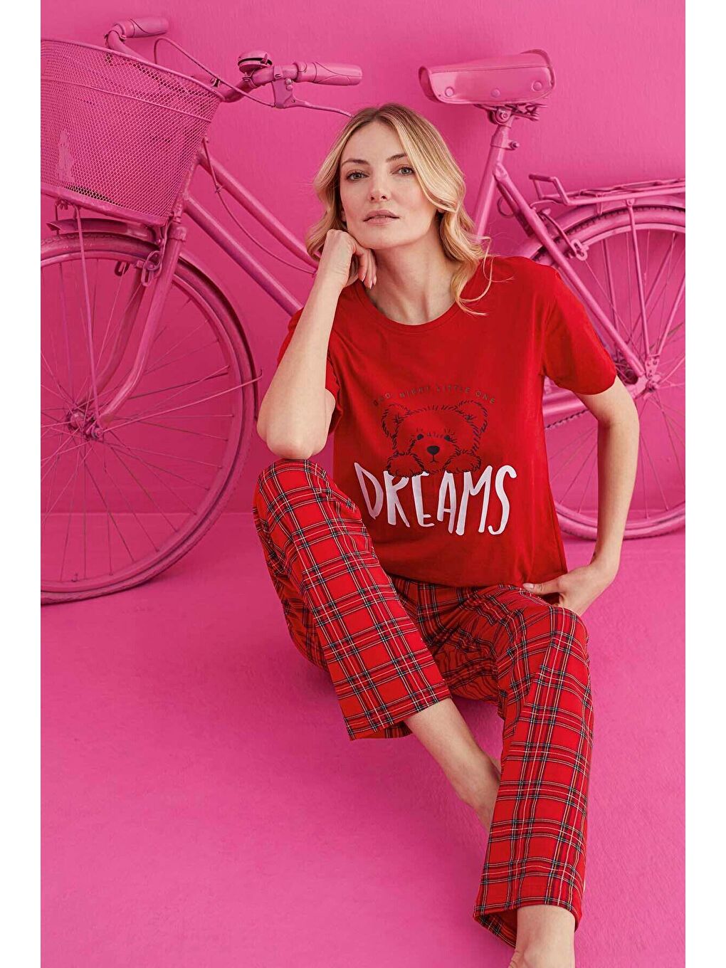 Kırmızı Pamuklu Pijama Takım 4911-1