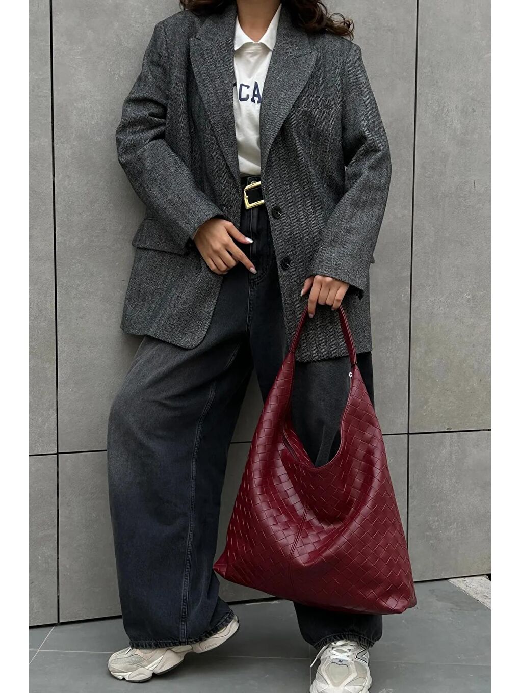 Bordo Lorissa Örgü Dokulu  Geniş Hacimli  Tasarım Kadın Omuz Çantası BP 4847O-1