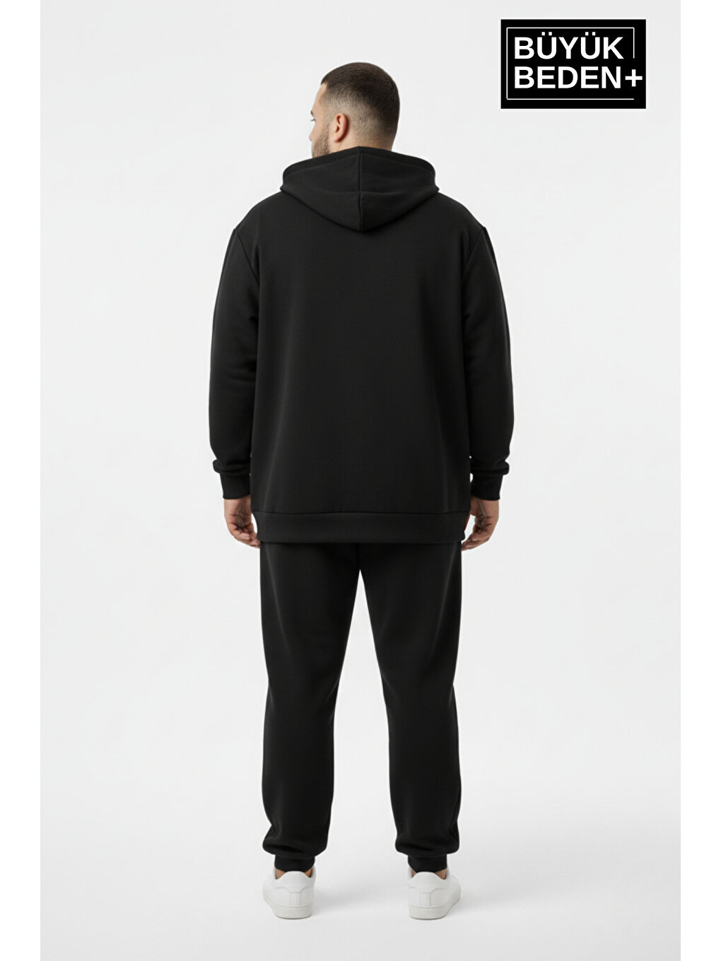 Siyah Erkek Büyük Beden Kapüşonlu Fermuarlı N Baskılı ince Sweatshirt Hırka SPR26BHR922-2