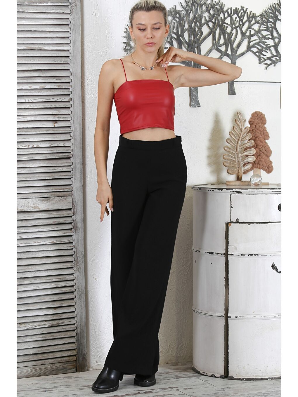 Kırmızı Askılı Örme Crop-2