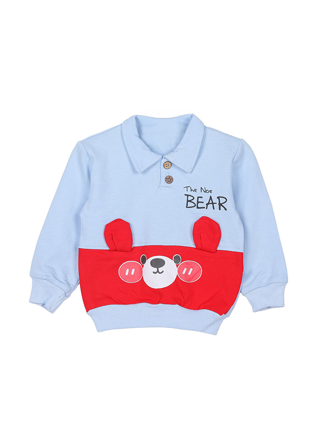 KİKO Mavi Bear Baskı Düğme Detaylı Erkek Bebek Sweatshirt Eşofman 2'Li Takım - 1