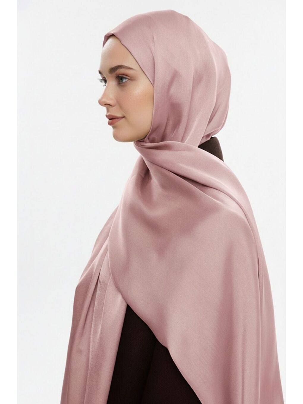 & YAQA Özel Saten Dokulu Pudra Pembe Şal-1