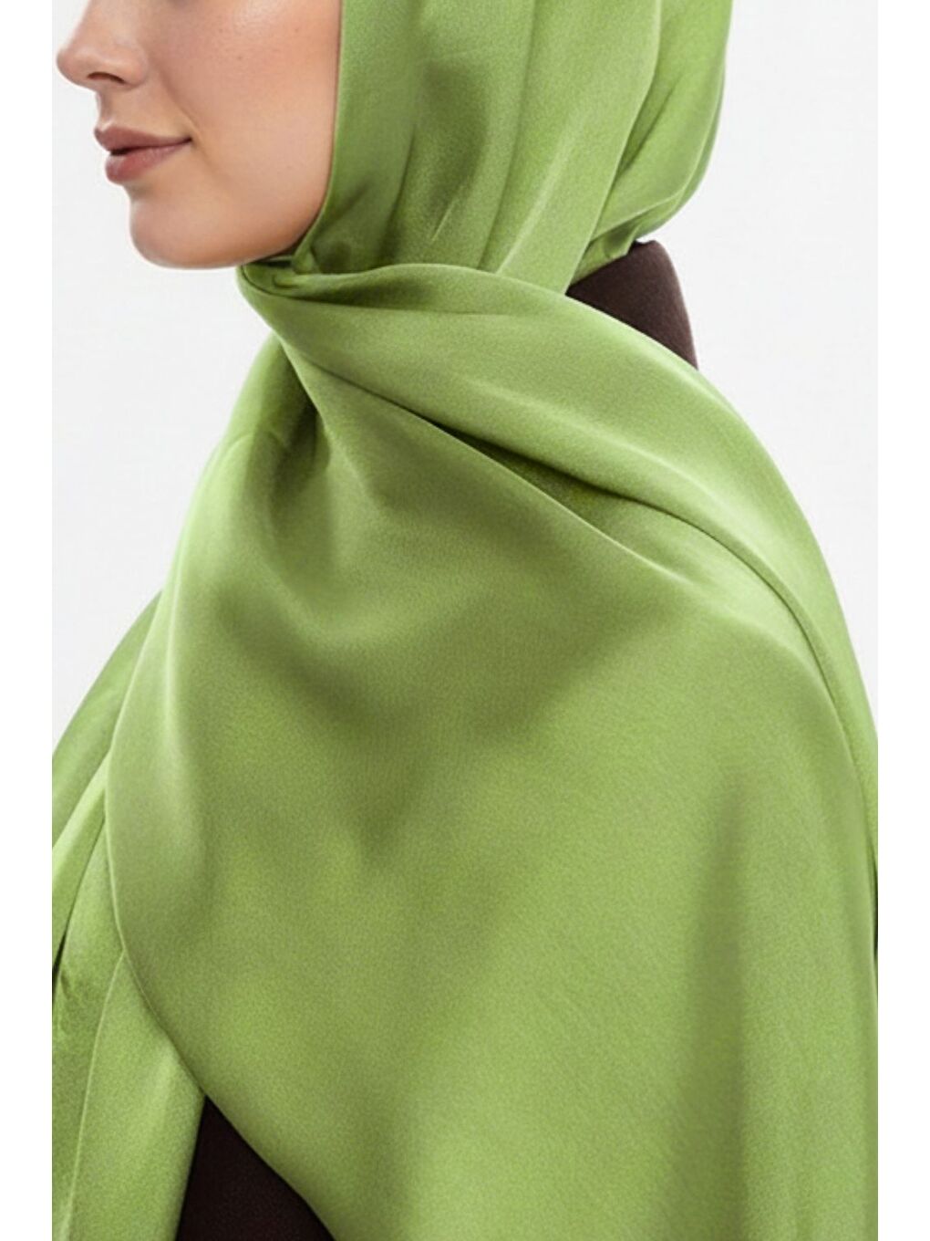 & YAQA Özel Saten Dokulu Fıstık Yeşili Şal-2