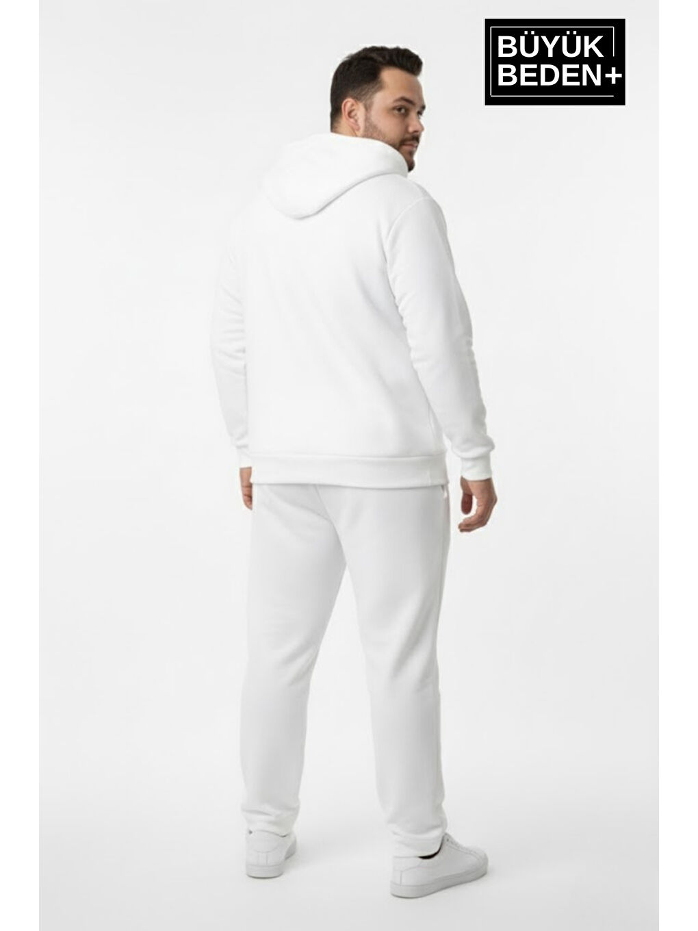 Ekru Erkek Büyük Beden Fermuarlı Kapüşonlu Unified Baskılı ince Sweatshirt Hırka SPR26BHR924-1