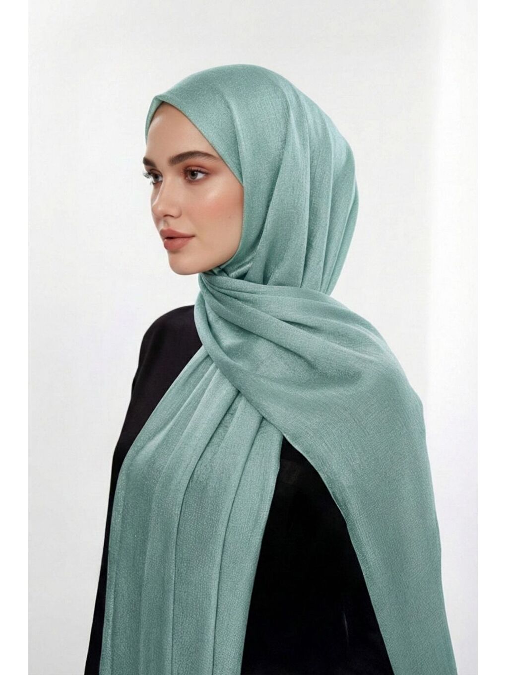 Turkuaz & YAQA Özel Saten Dokulu Su Yeşili Şal