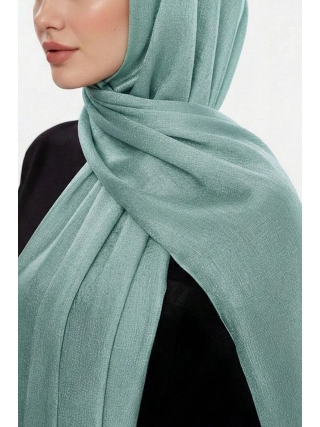 Turkuaz & YAQA Özel Saten Dokulu Su Yeşili Şal-2