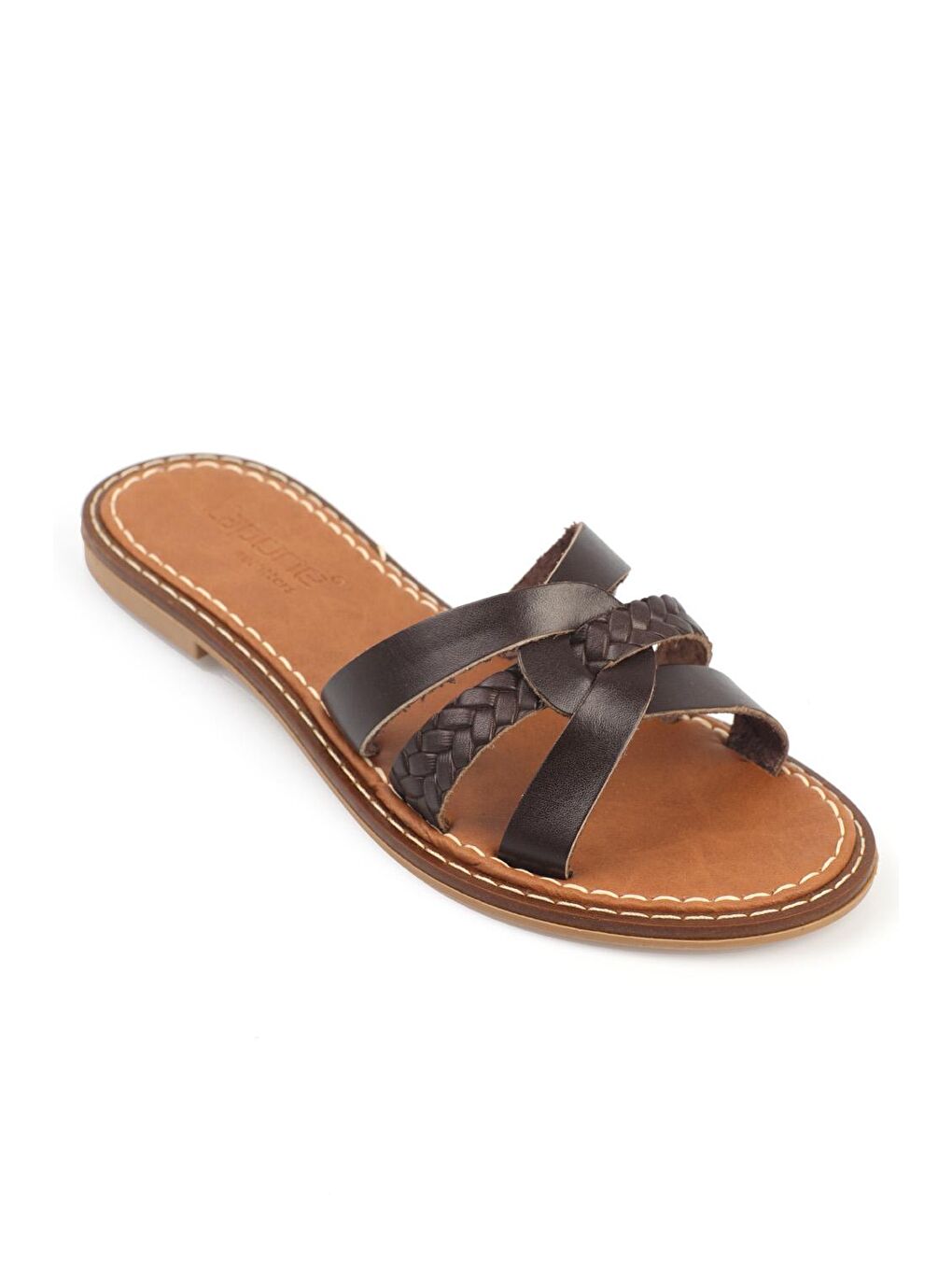 Kahverengi Deri Kadın Terlik-3