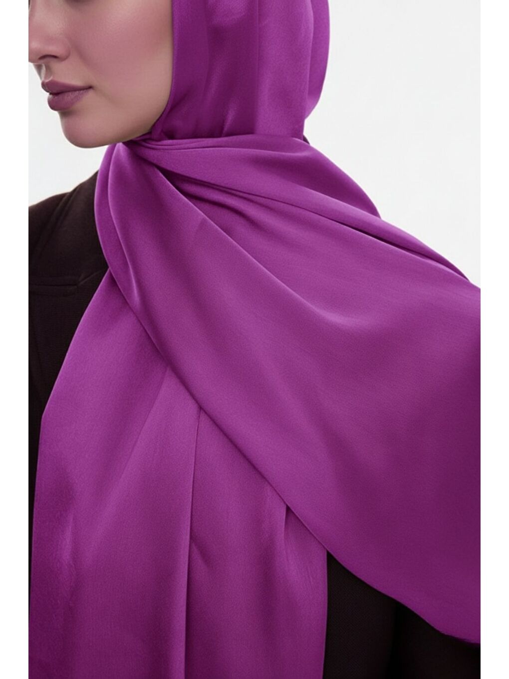 & YAQA Özel Saten Dokulu Mor Şal-2