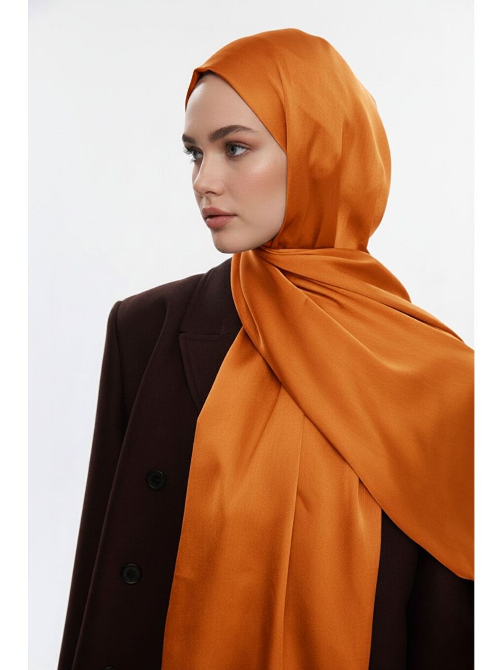 & YAQA Özel Saten Dokulu Turuncu Şal