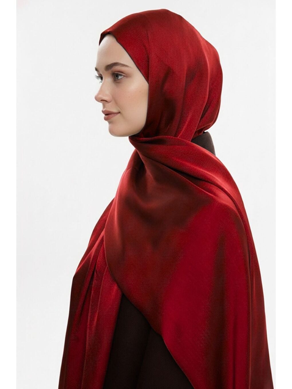 & YAQA Özel Saten Dokulu Kırmızı Şal-1