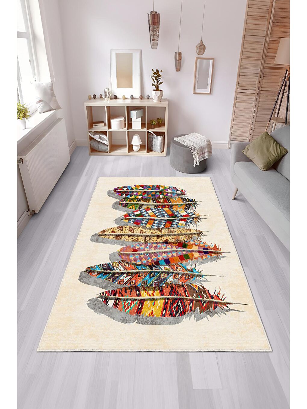 Karışık Özel Tasarım, Kaymaz Taban, İnce, Yıkanabilir, Modern Halı WOOKECE1394 120x180