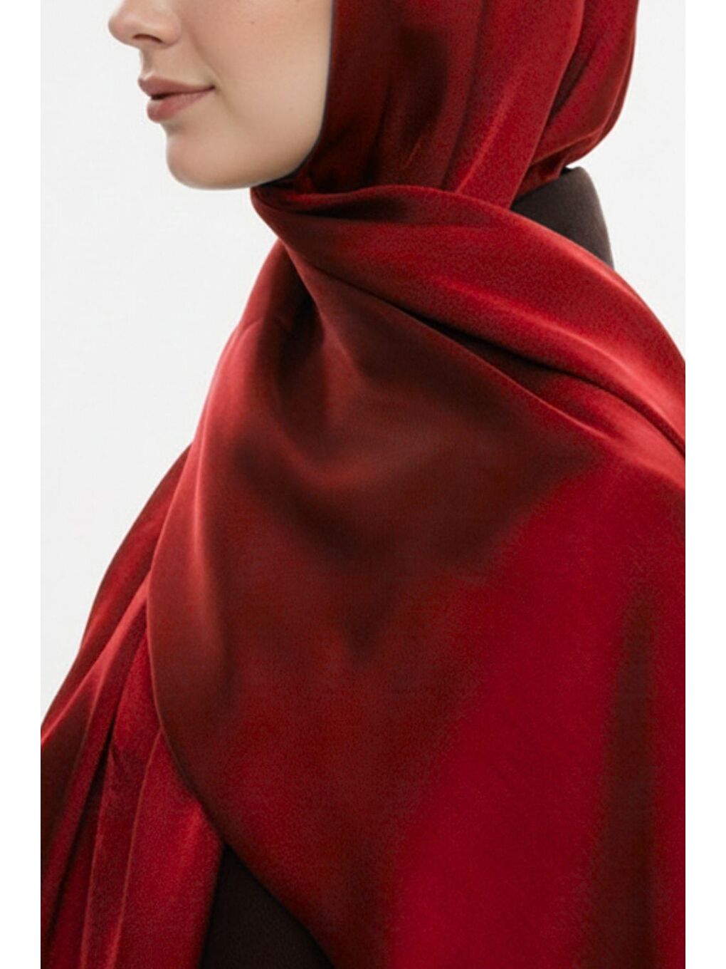 & YAQA Özel Saten Dokulu Kırmızı Şal-2