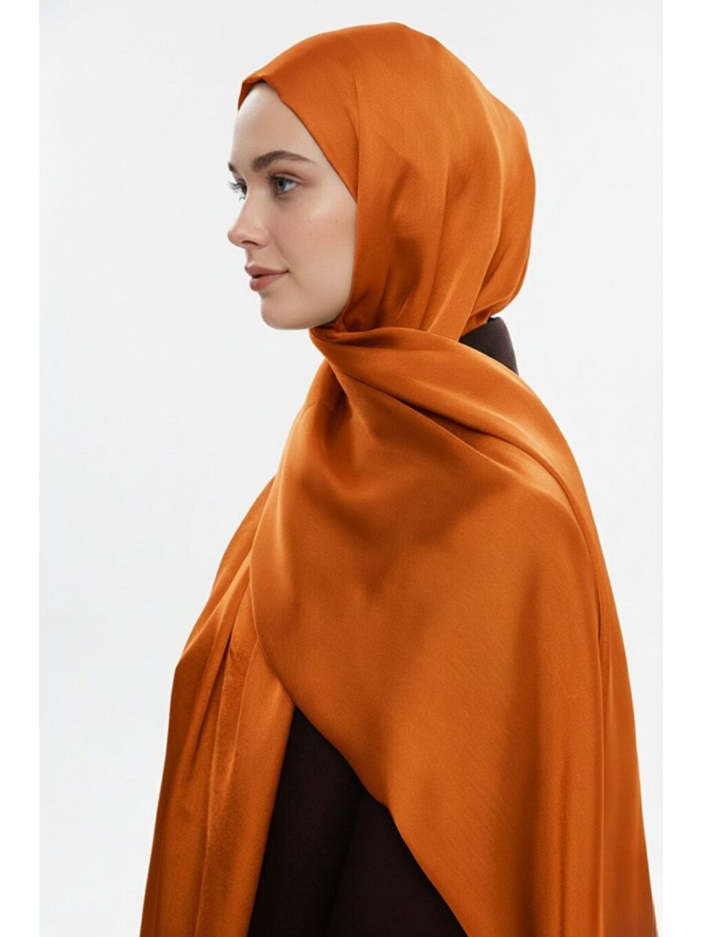 & YAQA Özel Saten Dokulu Turuncu Şal-1