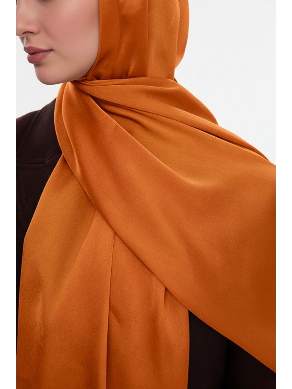 & YAQA Özel Saten Dokulu Turuncu Şal-2