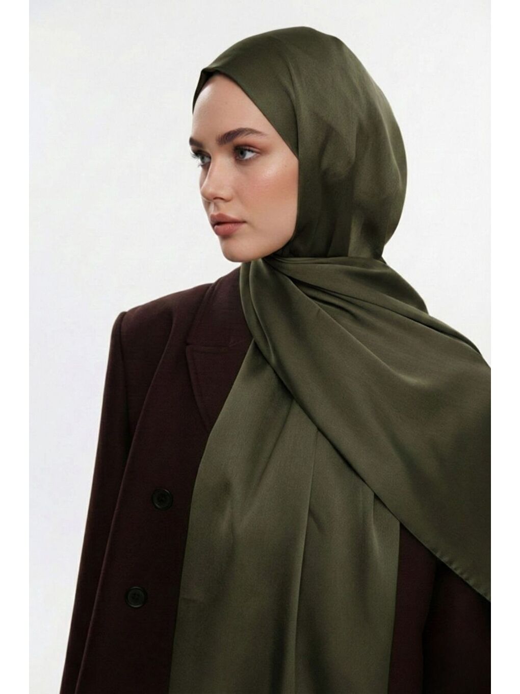 Koyu Haki & YAQA Özel Saten Dokulu Haki Şal