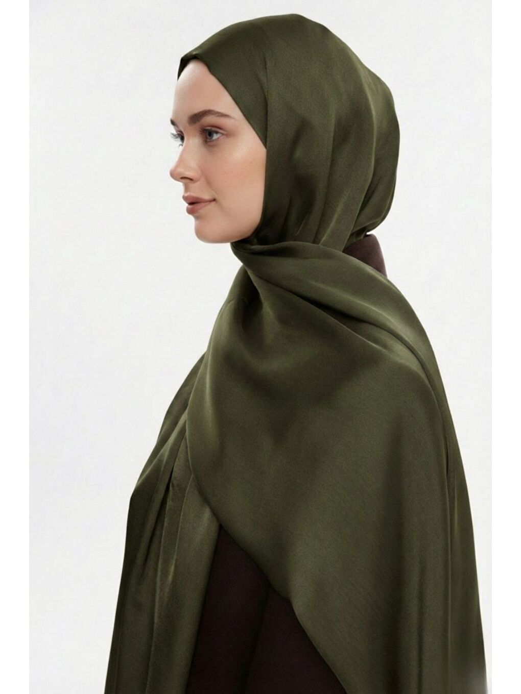 Koyu Haki & YAQA Özel Saten Dokulu Haki Şal-1