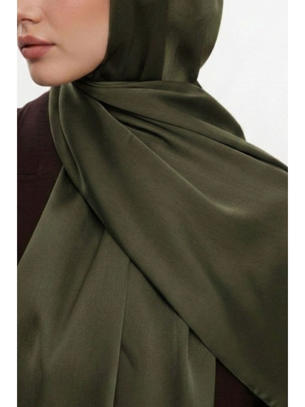 Koyu Haki & YAQA Özel Saten Dokulu Haki Şal-2