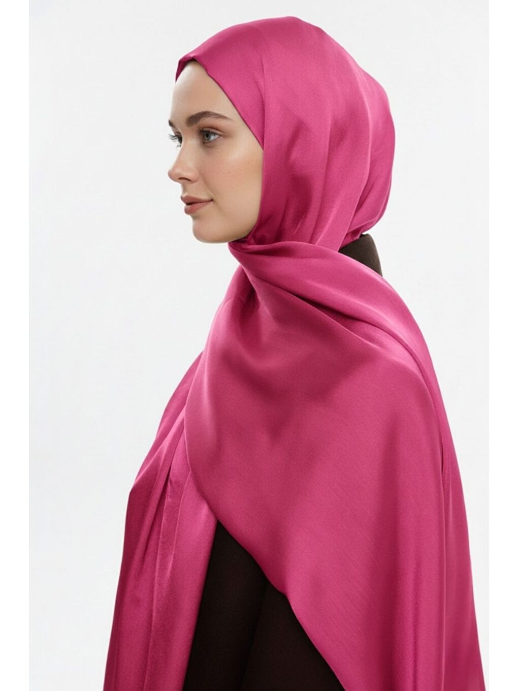 & YAQA Özel Saten Dokulu Pembe Şal-1