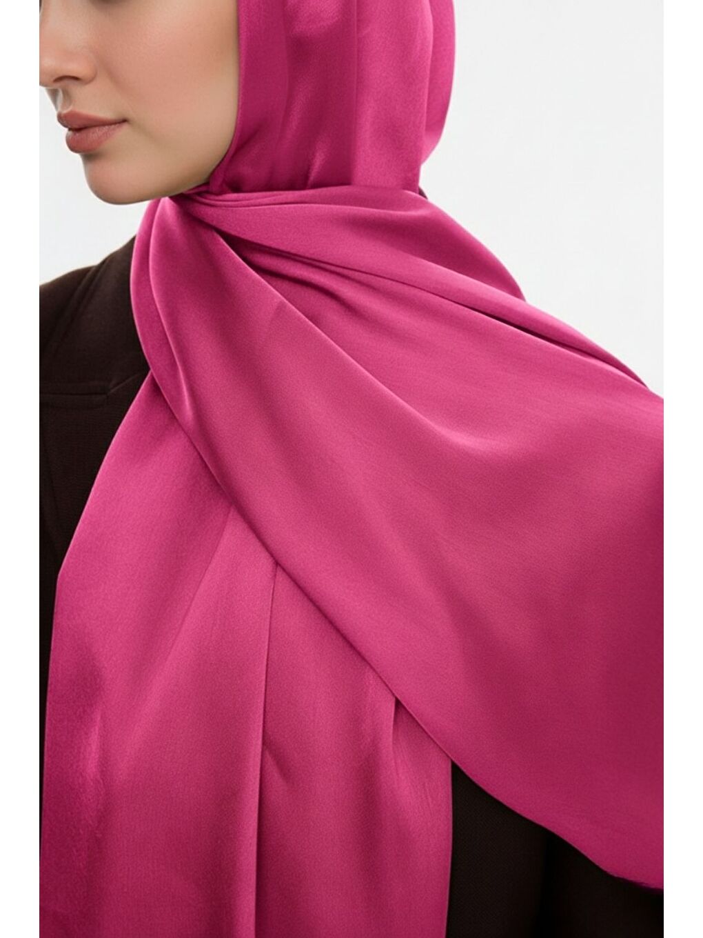 & YAQA Özel Saten Dokulu Pembe Şal-2