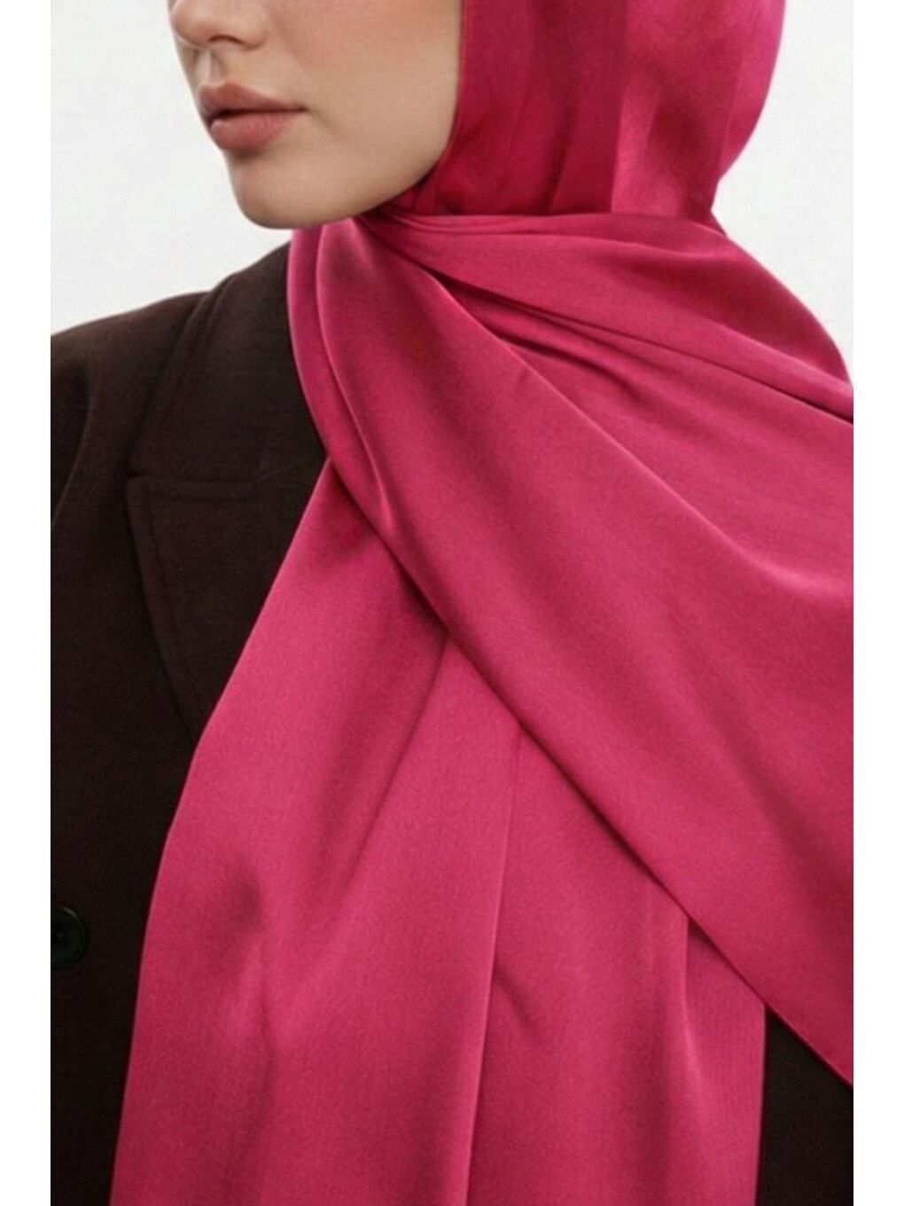 & YAQA Özel Saten Dokulu Fuşya Şal-2