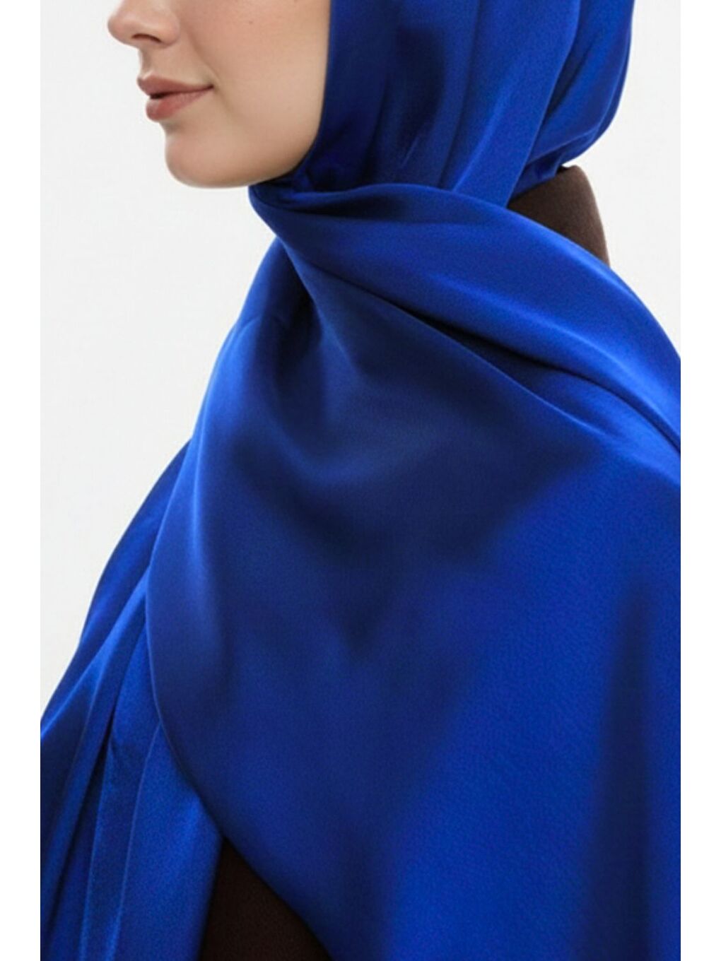 & YAQA Özel Saten Dokulu Saks Mavi Şal-2