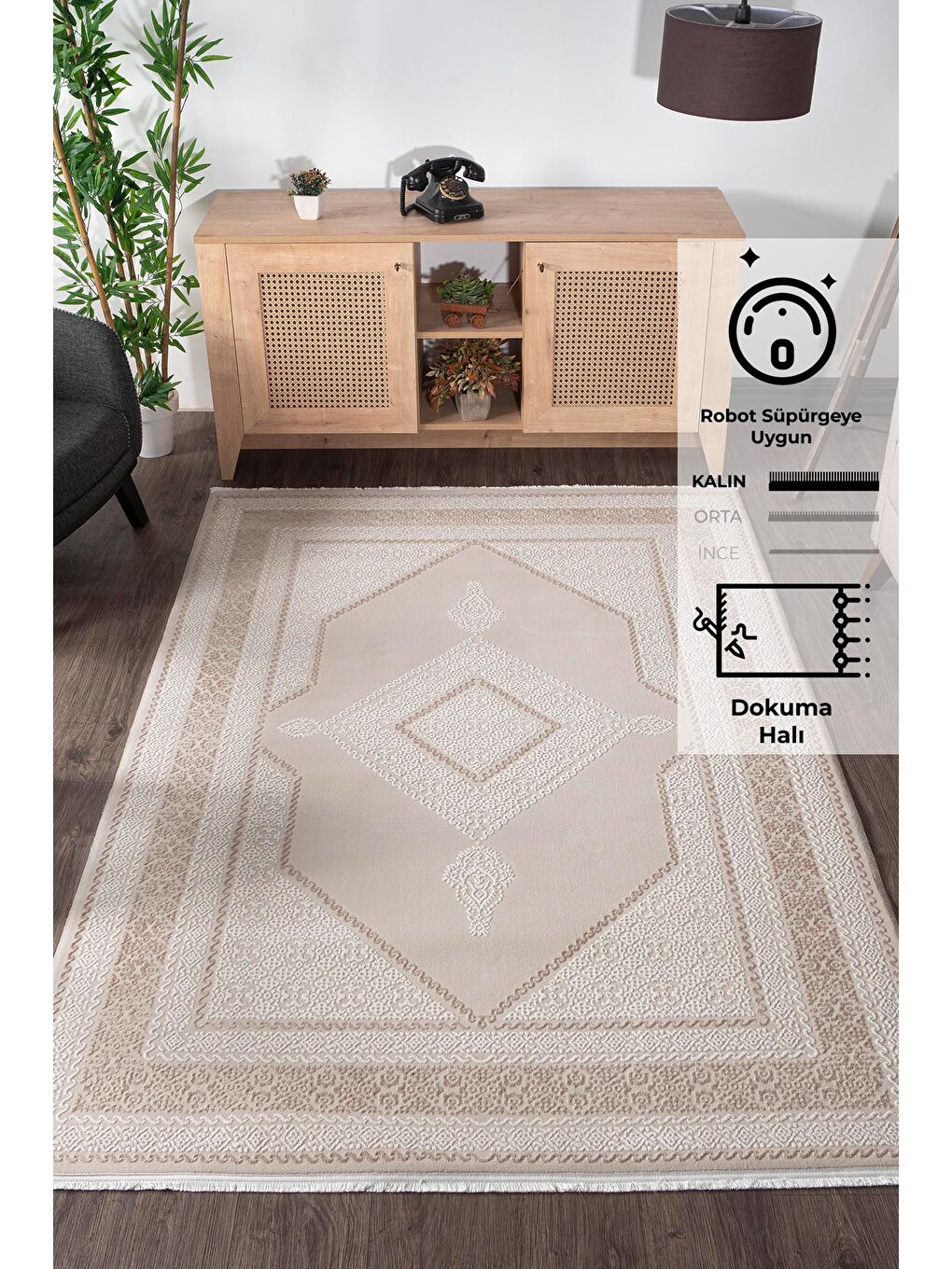 Ekru Leo 2977 Modern Dokuma Halı-100x200