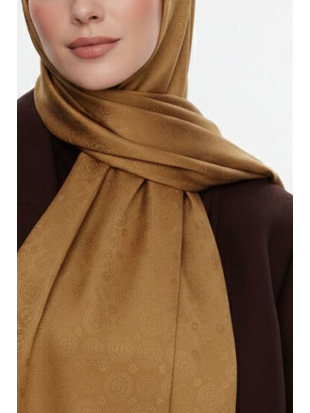 Kahverengi & YAQA Filigranlı Hardal Rengi Şal-1