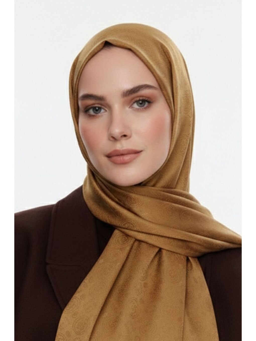 Kahverengi & YAQA Filigranlı Hardal Rengi Şal-2