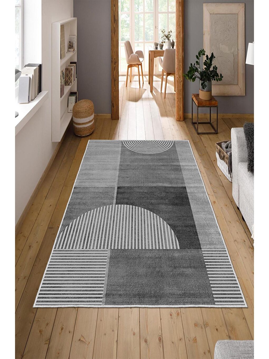 Gri Özel Tasarım, Kaymaz Taban, İnce, Yıkanabilir, Modern Halı WOOKECE1485 120x180-1