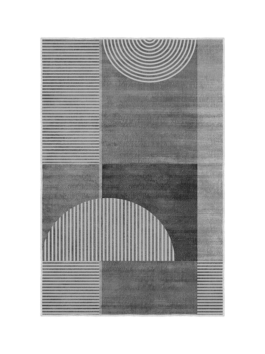 Gri Özel Tasarım, Kaymaz Taban, İnce, Yıkanabilir, Modern Halı WOOKECE1485 120x180-3